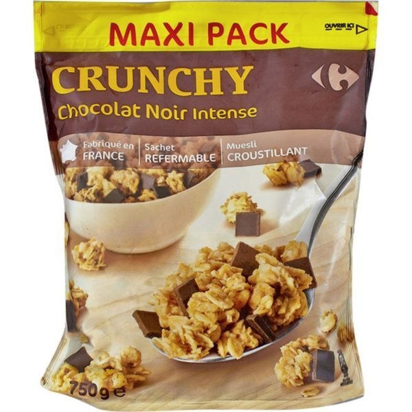 CARREFOUR ΔΗΜΗΤΡΙΑΚΑ CRUNCHY ΜΟΥΣΛΙ ΜΑΥΡΗ ΣΟΚΟΛΑΤΑ 750 ΓΡ