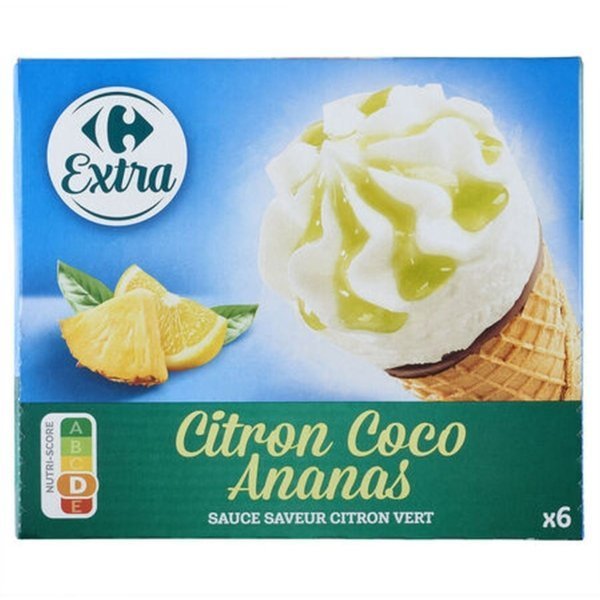 CARREFOUR 6 CONES PINEAPPLE COCONUT 433G